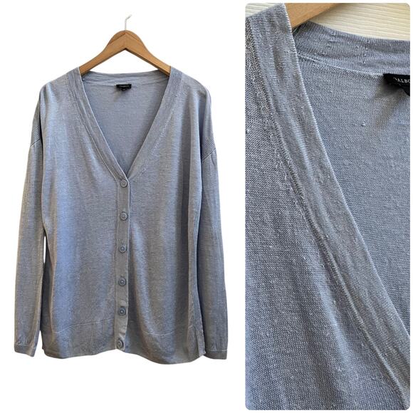 Talbots Powder Blue Linen Side Slits Cardigan Size Medium Lightweight - Picture 14 of 14